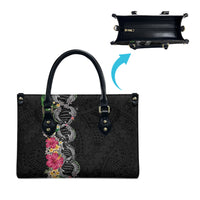 Hawaii DNA Kakau Tattoo Leather Bag with Plumeria and Hibiscus Tropical Plants Black Color LT03 - Polynesian Pride