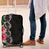 Hawaii DNA Kakau Tattoo Luggage Cover with Plumeria and Hibiscus Tropical Plants Black Color LT03 Black - Polynesian Pride