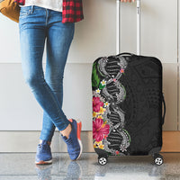 Hawaii DNA Kakau Tattoo Luggage Cover with Plumeria and Hibiscus Tropical Plants Black Color LT03 - Polynesian Pride