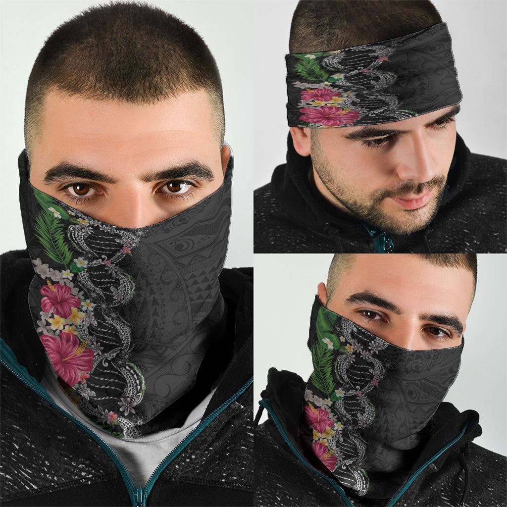 Hawaii DNA Kakau Tattoo Neck Gaiter with Plumeria and Hibiscus Tropical Plants Black Color LT03 - Polynesian Pride