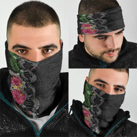 Hawaii DNA Kakau Tattoo Neck Gaiter with Plumeria and Hibiscus Tropical Plants Black Color LT03 - Polynesian Pride