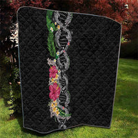 Hawaii DNA Kakau Tattoo Quilt with Plumeria and Hibiscus Tropical Plants Black Color LT03 - Polynesian Pride