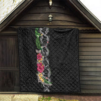 Hawaii DNA Kakau Tattoo Quilt with Plumeria and Hibiscus Tropical Plants Black Color LT03 - Polynesian Pride