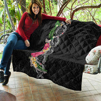 Hawaii DNA Kakau Tattoo Quilt with Plumeria and Hibiscus Tropical Plants Black Color LT03 - Polynesian Pride