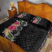 Hawaii DNA Kakau Tattoo Quilt Bed Set with Plumeria and Hibiscus Tropical Plants Black Color LT03 - Polynesian Pride