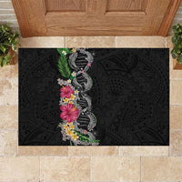 Hawaii DNA Kakau Tattoo Rubber Doormat with Plumeria and Hibiscus Tropical Plants Black Color LT03 Black - Polynesian Pride