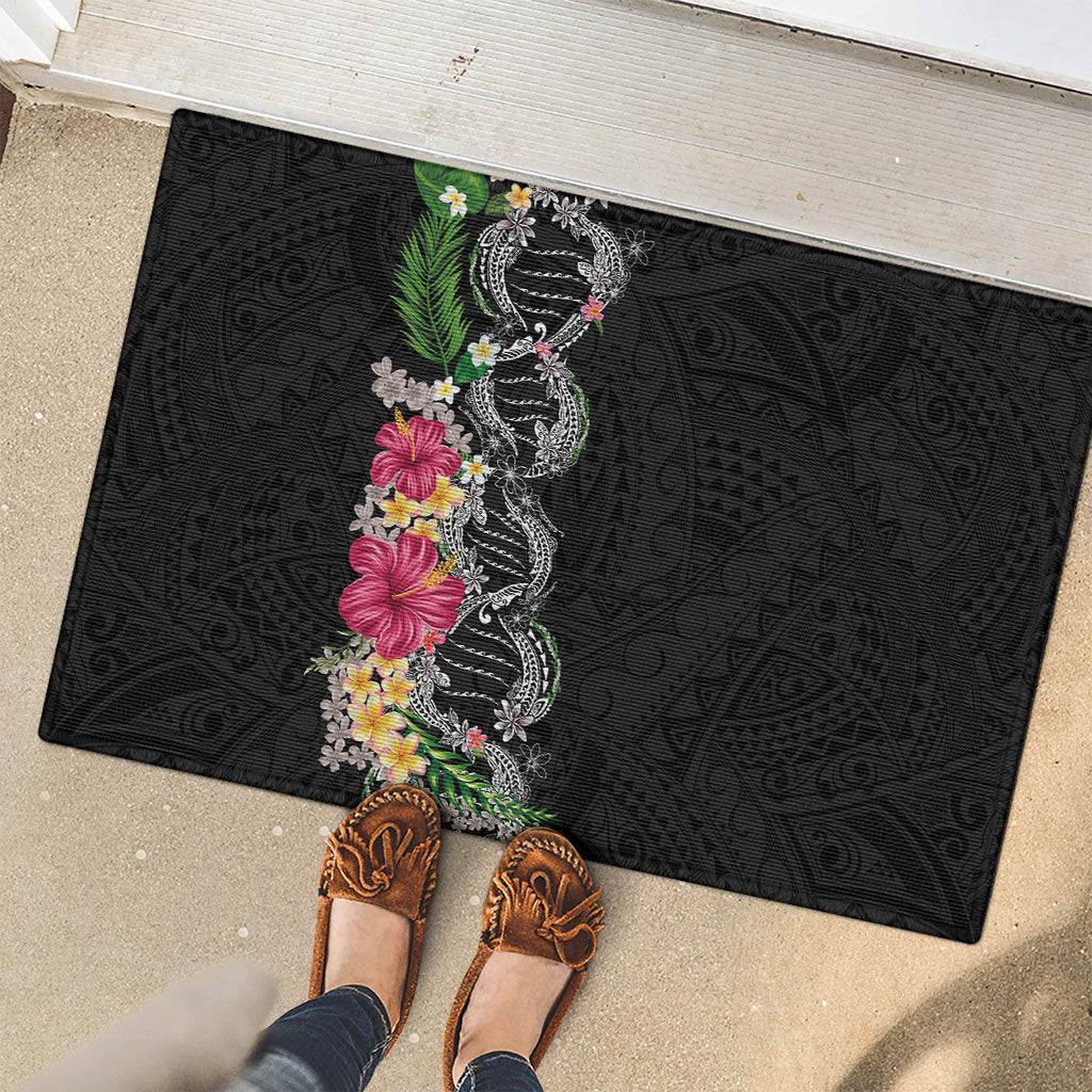 Hawaii DNA Kakau Tattoo Rubber Doormat with Plumeria and Hibiscus Tropical Plants Black Color LT03 - Polynesian Pride