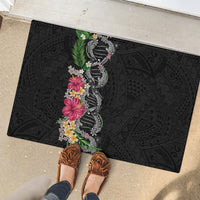Hawaii DNA Kakau Tattoo Rubber Doormat with Plumeria and Hibiscus Tropical Plants Black Color LT03 - Polynesian Pride