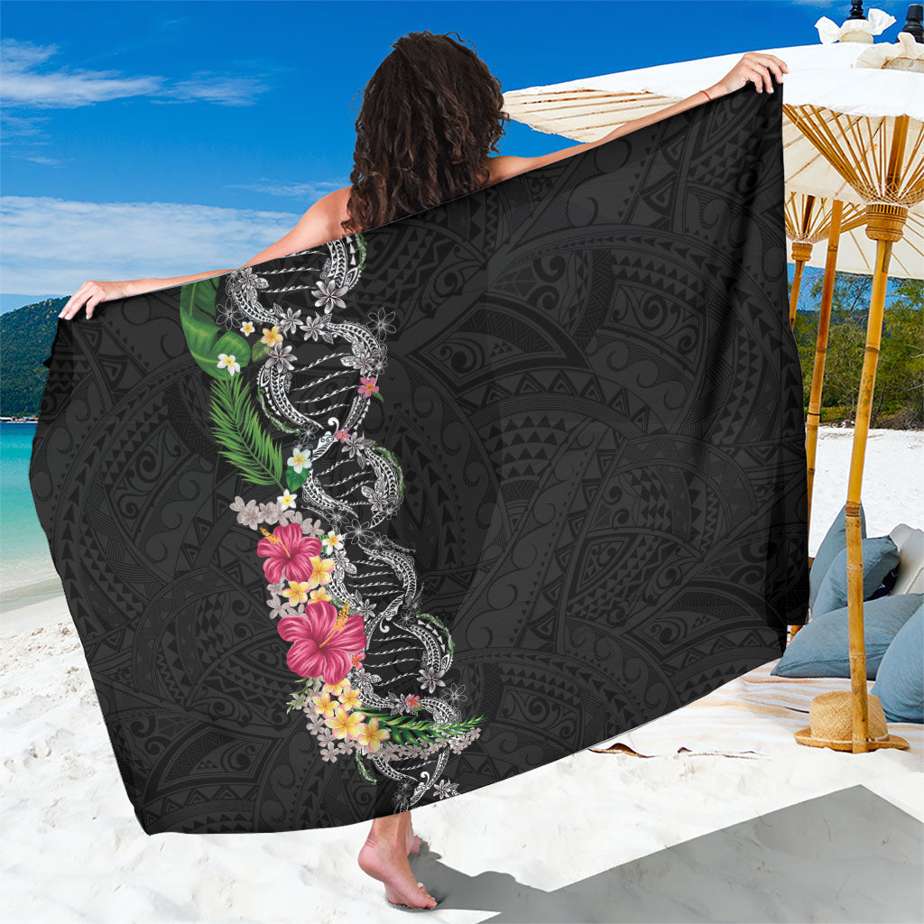 Hawaii DNA Kakau Tattoo Sarong with Plumeria and Hibiscus Tropical Plants Black Color LT03 One Size 44 x 66 inches Black - Polynesian Pride