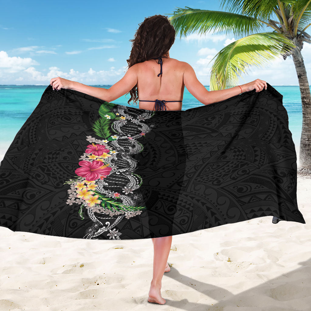 Hawaii DNA Kakau Tattoo Sarong with Plumeria and Hibiscus Tropical Plants Black Color LT03 - Polynesian Pride