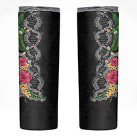 Hawaii DNA Kakau Tattoo Skinny Tumbler with Plumeria and Hibiscus Tropical Plants Black Color LT03 Black - Polynesian Pride