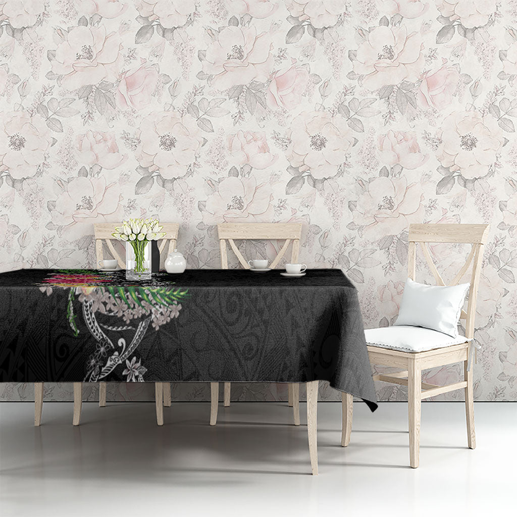 Hawaii DNA Kakau Tattoo Tablecloth with Plumeria and Hibiscus Tropical Plants Black Color LT03 - Polynesian Pride