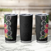 Hawaii DNA Kakau Tattoo Tumbler Cup with Plumeria and Hibiscus Tropical Plants Black Color LT03 - Polynesian Pride