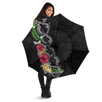 Hawaii DNA Kakau Tattoo Umbrella with Plumeria and Hibiscus Tropical Plants Black Color LT03 - Polynesian Pride