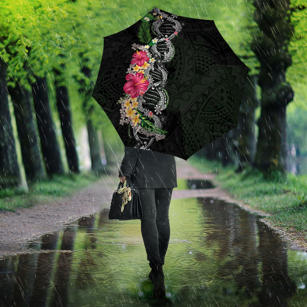 Hawaii DNA Kakau Tattoo Umbrella with Plumeria and Hibiscus Tropical Plants Black Color LT03 - Polynesian Pride