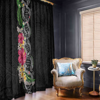 Hawaii DNA Kakau Tattoo Window Curtain with Plumeria and Hibiscus Tropical Plants Black Color LT03 - Polynesian Pride