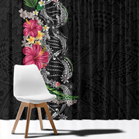 Hawaii DNA Kakau Tattoo Window Curtain with Plumeria and Hibiscus Tropical Plants Black Color LT03 - Polynesian Pride