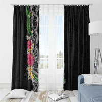Hawaii DNA Kakau Tattoo Window Curtain with Plumeria and Hibiscus Tropical Plants Black Color LT03 - Polynesian Pride