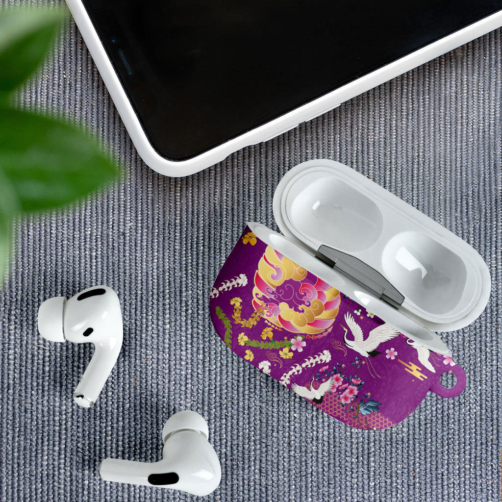 Hawaiian and Japanese Culture Together AirPods Case Kakau Tribal Pattern and Irezumi Art Purple Color LT03 - Polynesian Pride
