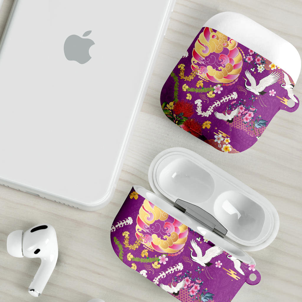 Hawaiian and Japanese Culture Together AirPods Case Kakau Tribal Pattern and Irezumi Art Purple Color LT03 - Polynesian Pride