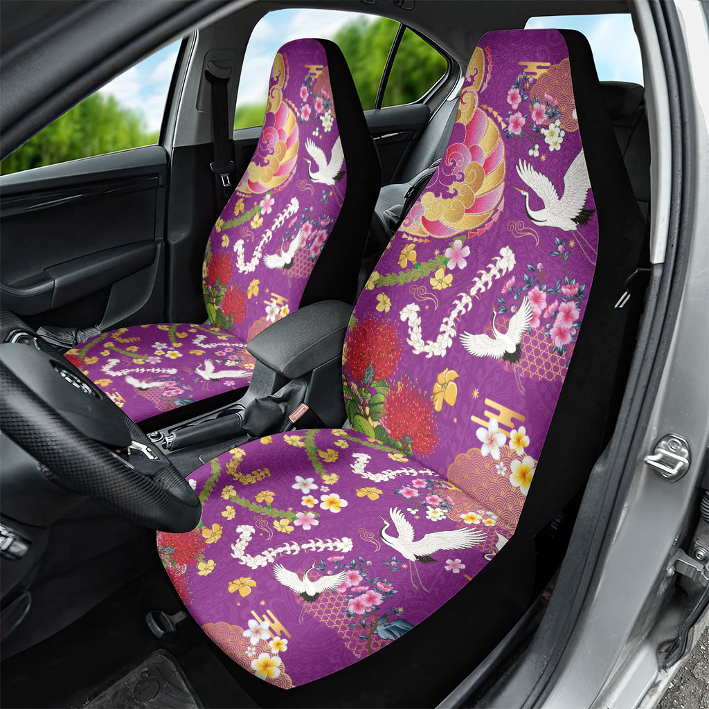 Hawaiian and Japanese Culture Together Car Seat Cover Kakau Tribal Pattern and Irezumi Art Purple Color LT03 - Polynesian Pride