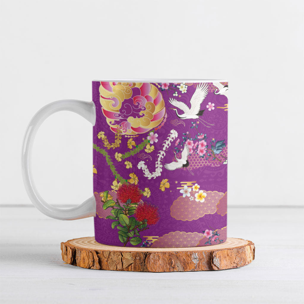 Hawaiian and Japanese Culture Together Ceramic Mug Kakau Tribal Pattern and Irezumi Art Purple Color LT03 Purple - Polynesian Pride