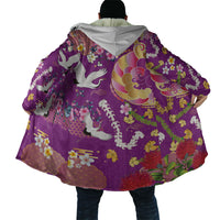 Hawaiian and Japanese Culture Together Cloak Kakau Tribal Pattern and Irezumi Art Purple Color