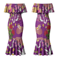 Hawaiian and Japanese Culture Together Couples Matching Mermaid Dress and Hawaiian Shirt Kakau Tribal Pattern and Irezumi Art Purple Color LT03 - Polynesian Pride