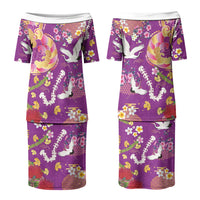 Hawaiian and Japanese Culture Together Couples Matching Puletasi and Hawaiian Shirt Kakau Tribal Pattern and Irezumi Art Purple Color LT03 - Polynesian Pride