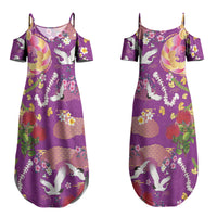 Hawaiian and Japanese Culture Together Couples Matching Summer Maxi Dress and Hawaiian Shirt Kakau Tribal Pattern and Irezumi Art Purple Color LT03 - Polynesian Pride
