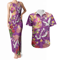 Hawaiian and Japanese Culture Together Couples Matching Tank Maxi Dress and Hawaiian Shirt Kakau Tribal Pattern and Irezumi Art Purple Color LT03 Purple - Polynesian Pride