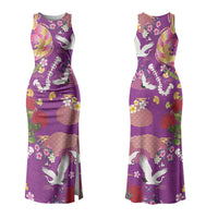 Hawaiian and Japanese Culture Together Couples Matching Tank Maxi Dress and Long Sleeve Button Shirt Kakau Tribal Pattern and Irezumi Art Purple Color LT03 - Polynesian Pride
