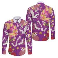 Hawaiian and Japanese Culture Together Family Matching Puletasi and Hawaiian Shirt Kakau Tribal Pattern and Irezumi Art Purple Color