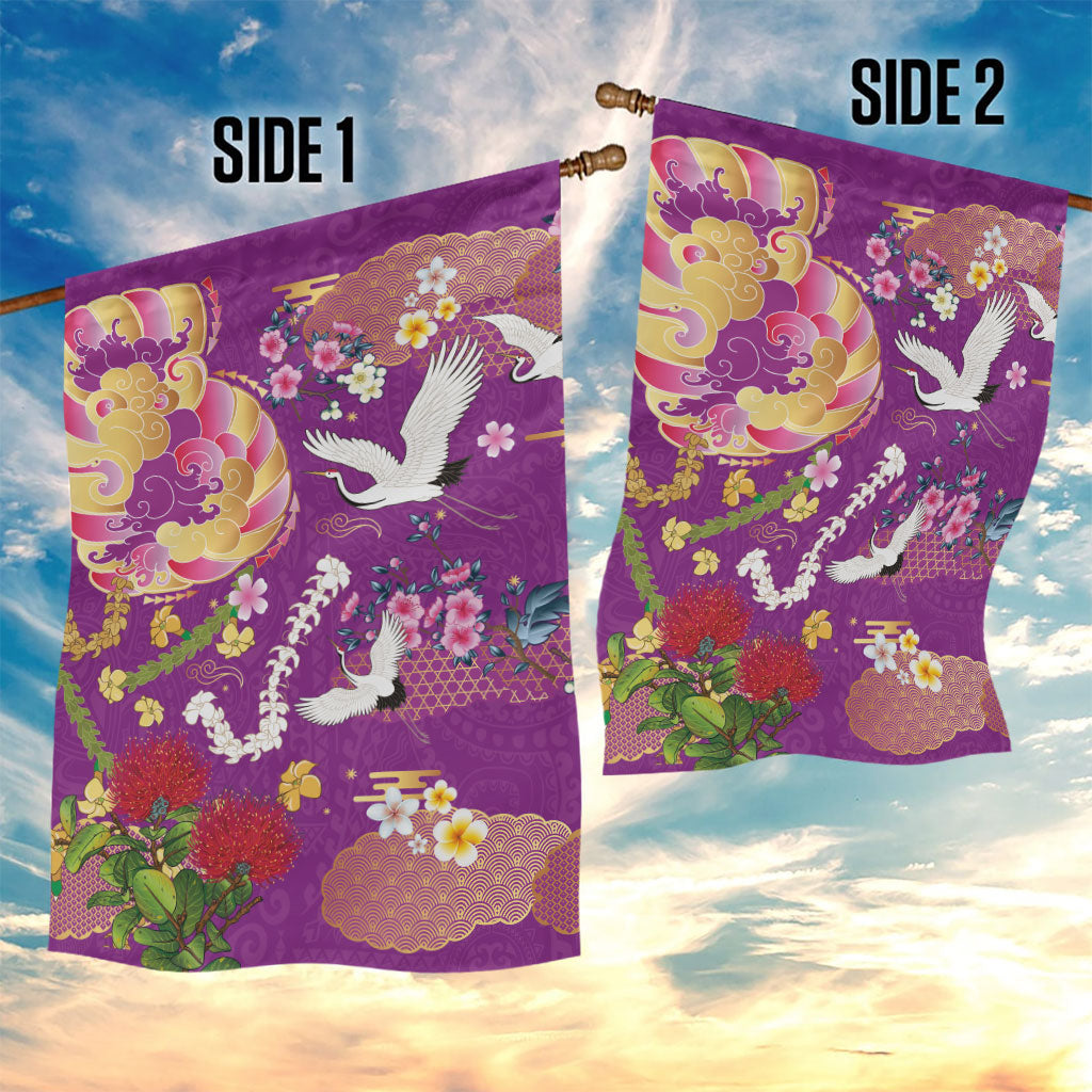 Hawaiian and Japanese Culture Together Garden Flag Kakau Tribal Pattern and Irezumi Art Purple Color LT03 - Polynesian Pride