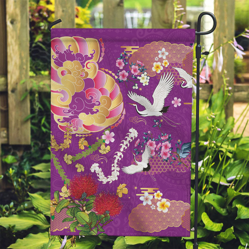 Hawaiian and Japanese Culture Together Garden Flag Kakau Tribal Pattern and Irezumi Art Purple Color LT03 Garden Flag Purple - Polynesian Pride