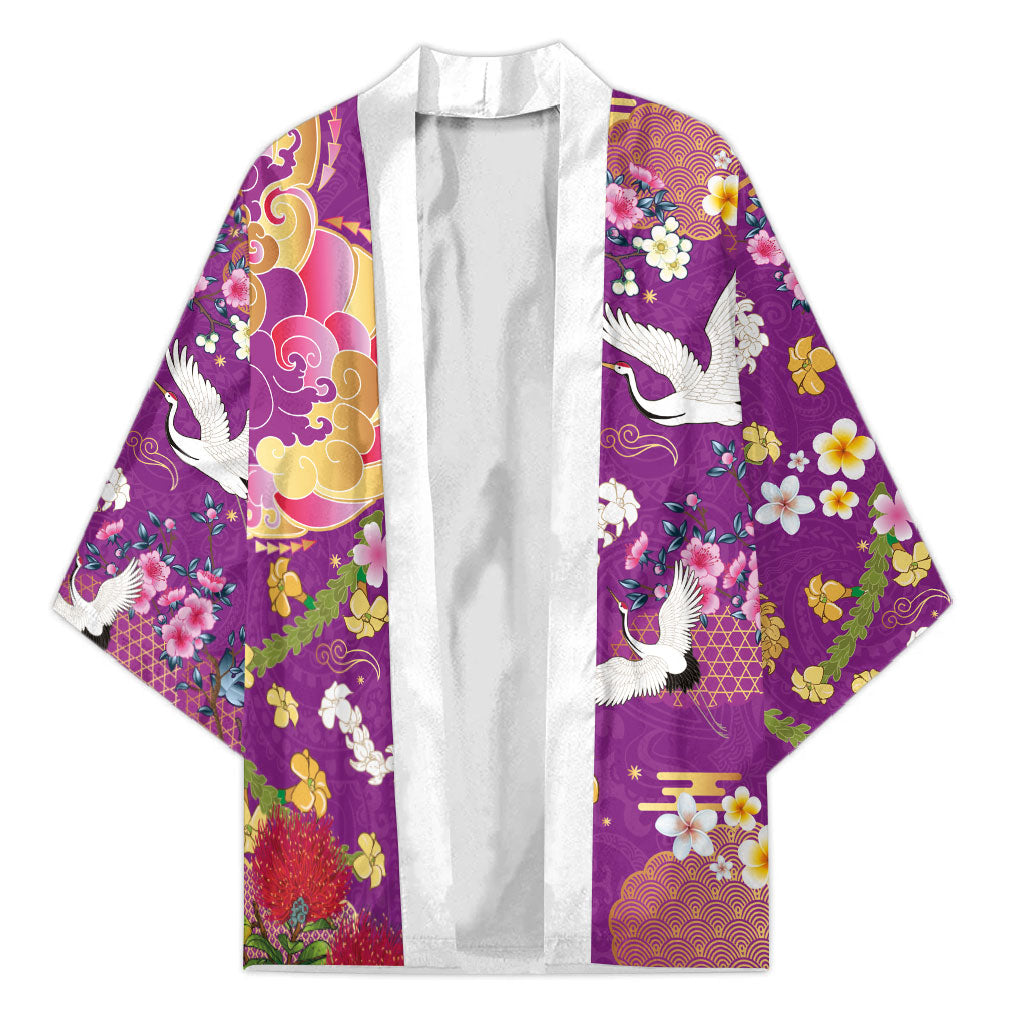 Hawaiian and Japanese Culture Together Kimono Kakau Tribal Pattern and Irezumi Art Purple Color LT03 Unisex Purple - Polynesian Pride