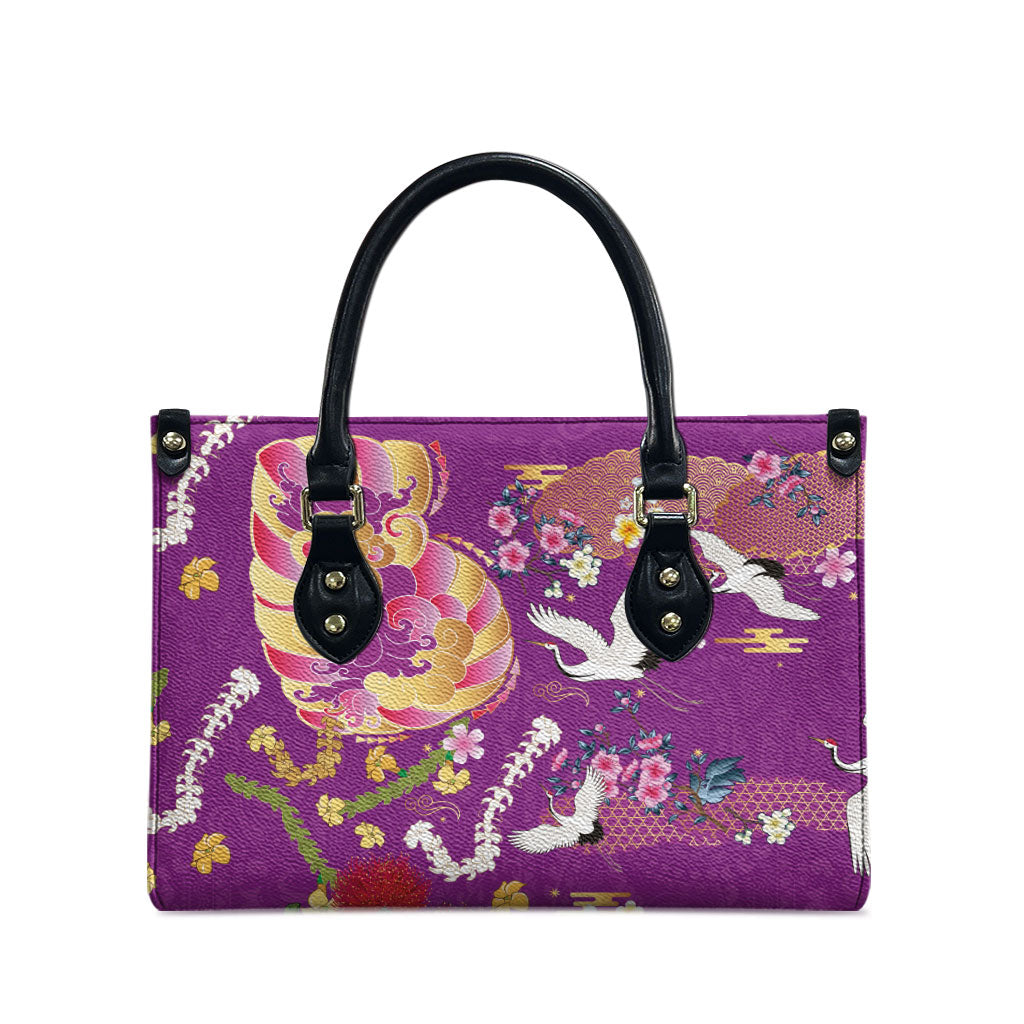 Hawaiian and Japanese Culture Together Leather Bag Kakau Tribal Pattern and Irezumi Art Purple Color LT03 - Polynesian Pride