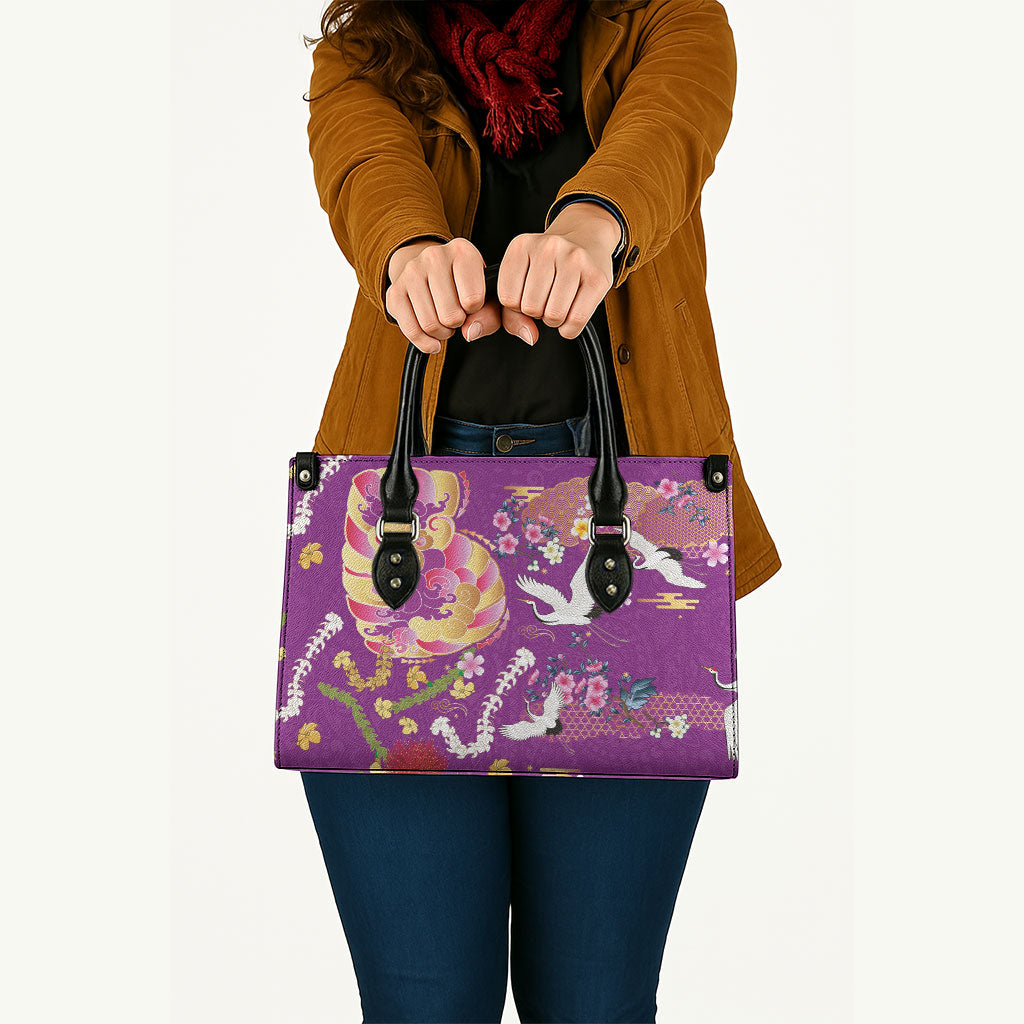 Hawaiian and Japanese Culture Together Leather Bag Kakau Tribal Pattern and Irezumi Art Purple Color LT03 - Polynesian Pride