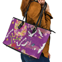 Hawaiian and Japanese Culture Together Leather Tote Bag Kakau Tribal Pattern and Irezumi Art Purple Color LT03 - Polynesian Pride