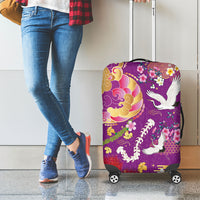 Hawaiian and Japanese Culture Together Luggage Cover Kakau Tribal Pattern and Irezumi Art Purple Color LT03 - Polynesian Pride