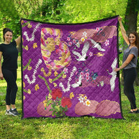 Hawaiian and Japanese Culture Together Quilt Kakau Tribal Pattern and Irezumi Art Purple Color LT03 - Polynesian Pride