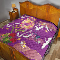 Hawaiian and Japanese Culture Together Quilt Kakau Tribal Pattern and Irezumi Art Purple Color LT03 - Polynesian Pride