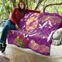 Hawaiian and Japanese Culture Together Quilt Kakau Tribal Pattern and Irezumi Art Purple Color LT03 - Polynesian Pride