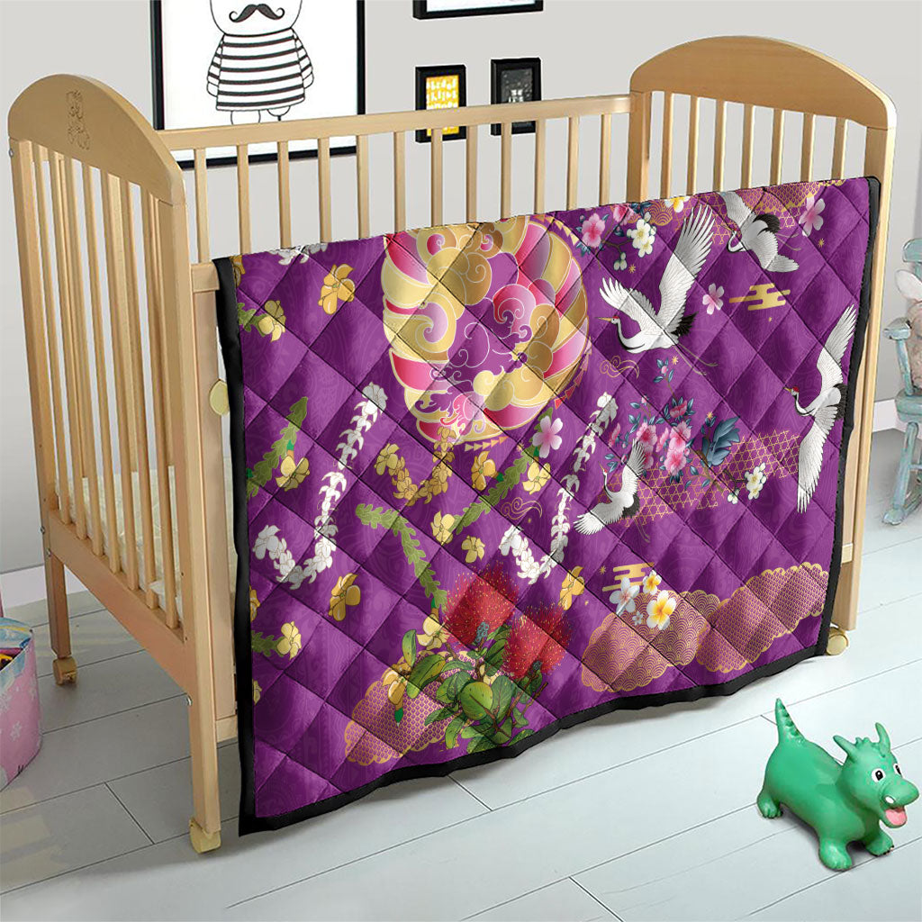 Hawaiian and Japanese Culture Together Quilt Kakau Tribal Pattern and Irezumi Art Purple Color LT03 - Polynesian Pride