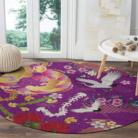 Hawaiian and Japanese Culture Together Round Carpet Kakau Tribal Pattern and Irezumi Art Purple Color LT03 - Polynesian Pride