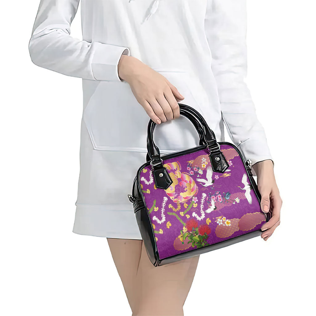 Hawaiian and Japanese Culture Together Shoulder Handbag Kakau Tribal Pattern and Irezumi Art Purple Color LT03 - Polynesian Pride