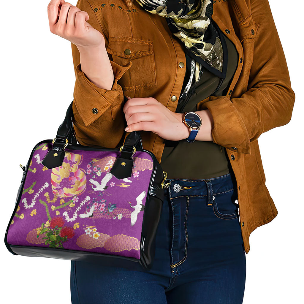Hawaiian and Japanese Culture Together Shoulder Handbag Kakau Tribal Pattern and Irezumi Art Purple Color LT03 - Polynesian Pride