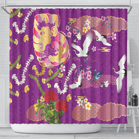Hawaiian and Japanese Culture Together Shower Curtain Kakau Tribal Pattern and Irezumi Art Purple Color LT03 - Polynesian Pride