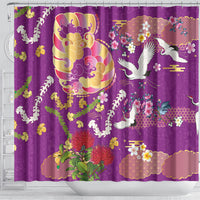 Hawaiian and Japanese Culture Together Shower Curtain Kakau Tribal Pattern and Irezumi Art Purple Color LT03 - Polynesian Pride
