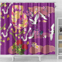 Hawaiian and Japanese Culture Together Shower Curtain Kakau Tribal Pattern and Irezumi Art Purple Color LT03 - Polynesian Pride